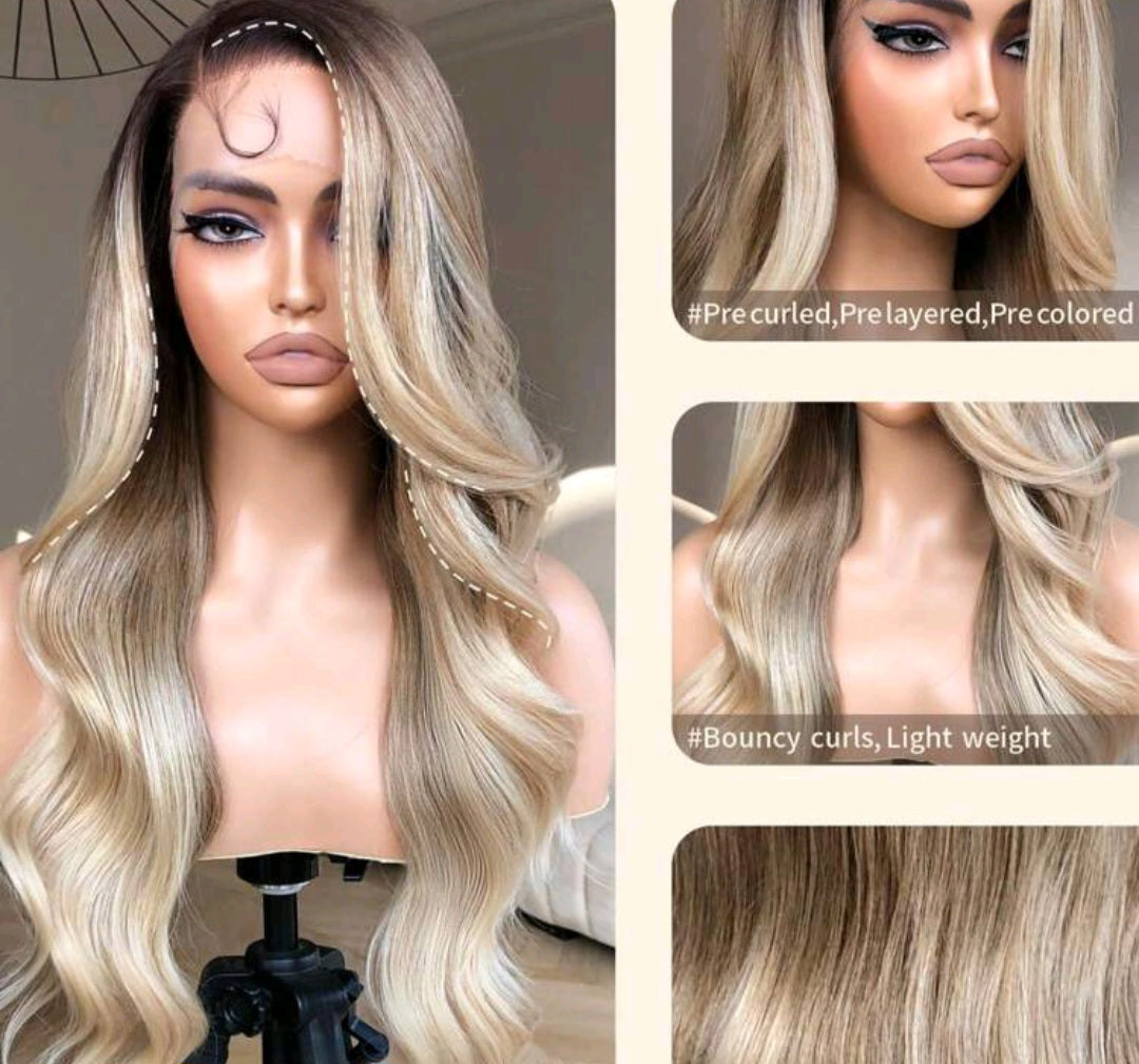 Ombre blonde body wave(human blend)high quality